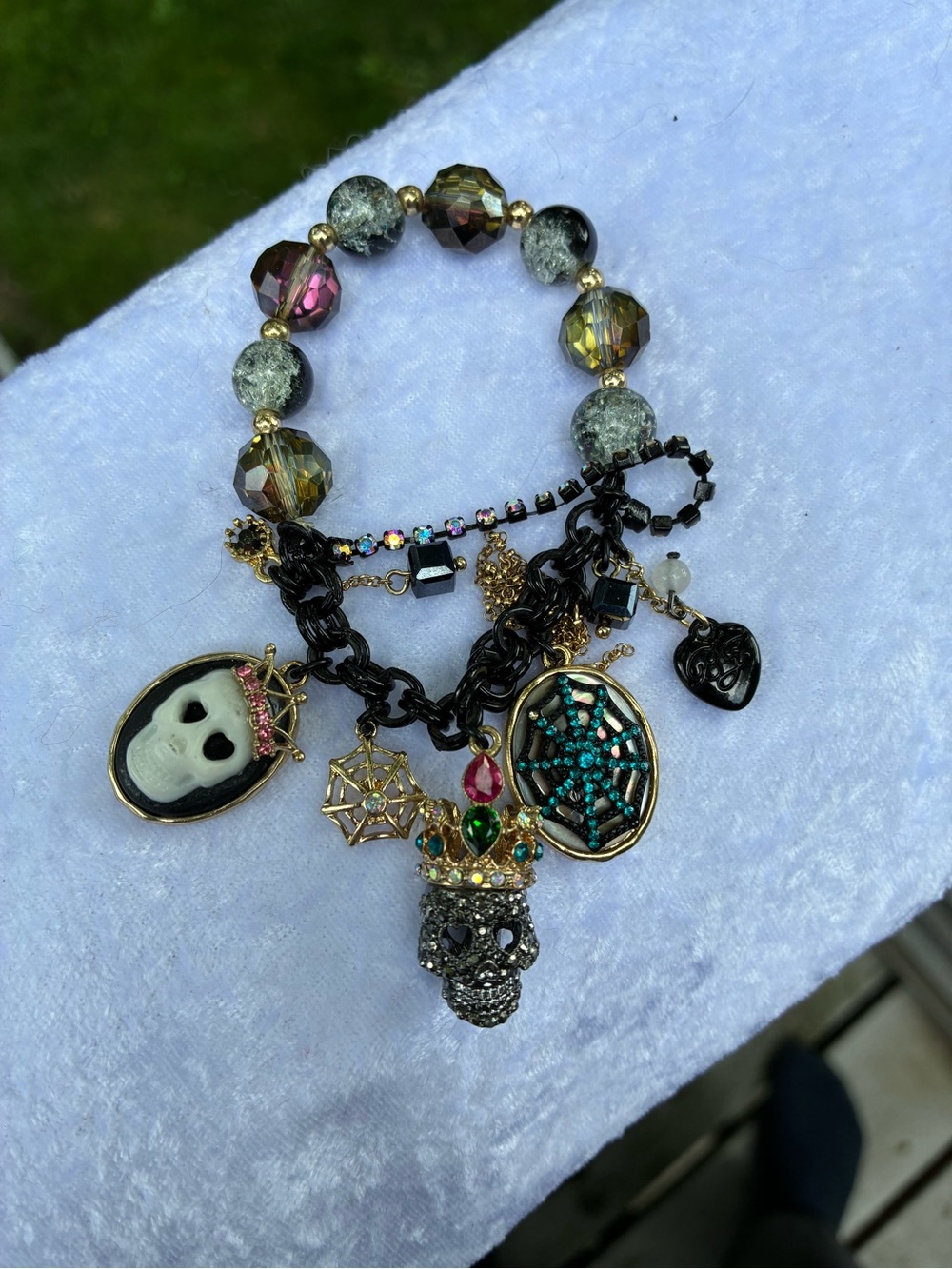 Multi-Color Skull & Charm Beaded Bracelet